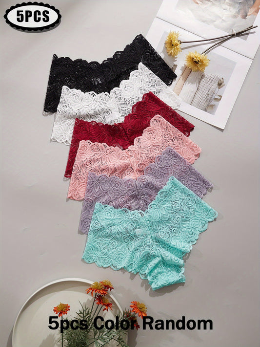 Lot de 5 Culottes en Dentelle Taille Basse Femme - Style Elegant