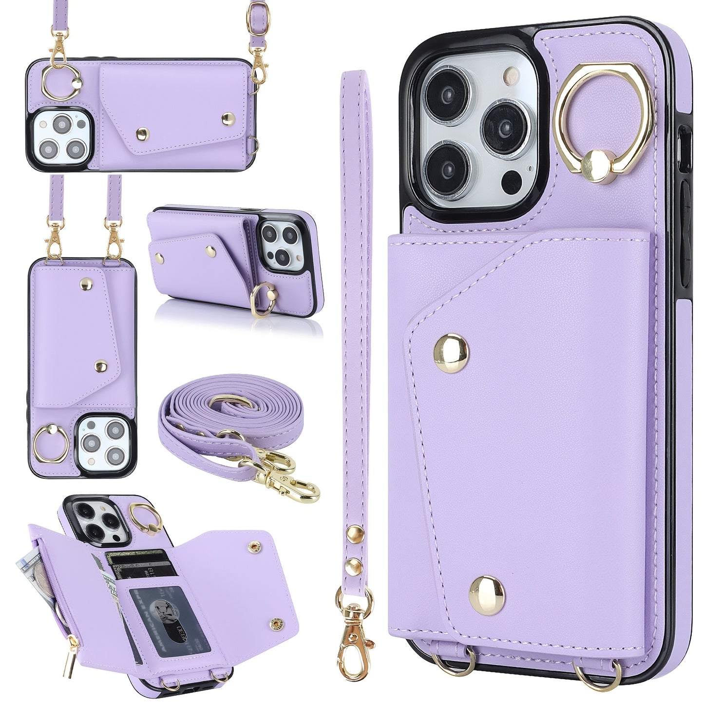Étui Portefeuille Bandoulière iPhone – Similicuir, Support Intégré, Anti-Choc 📱✨