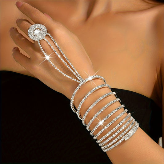 Bracelet Strass Multi-Rangs Femme - Style Luxe Pailletes Dore Argente