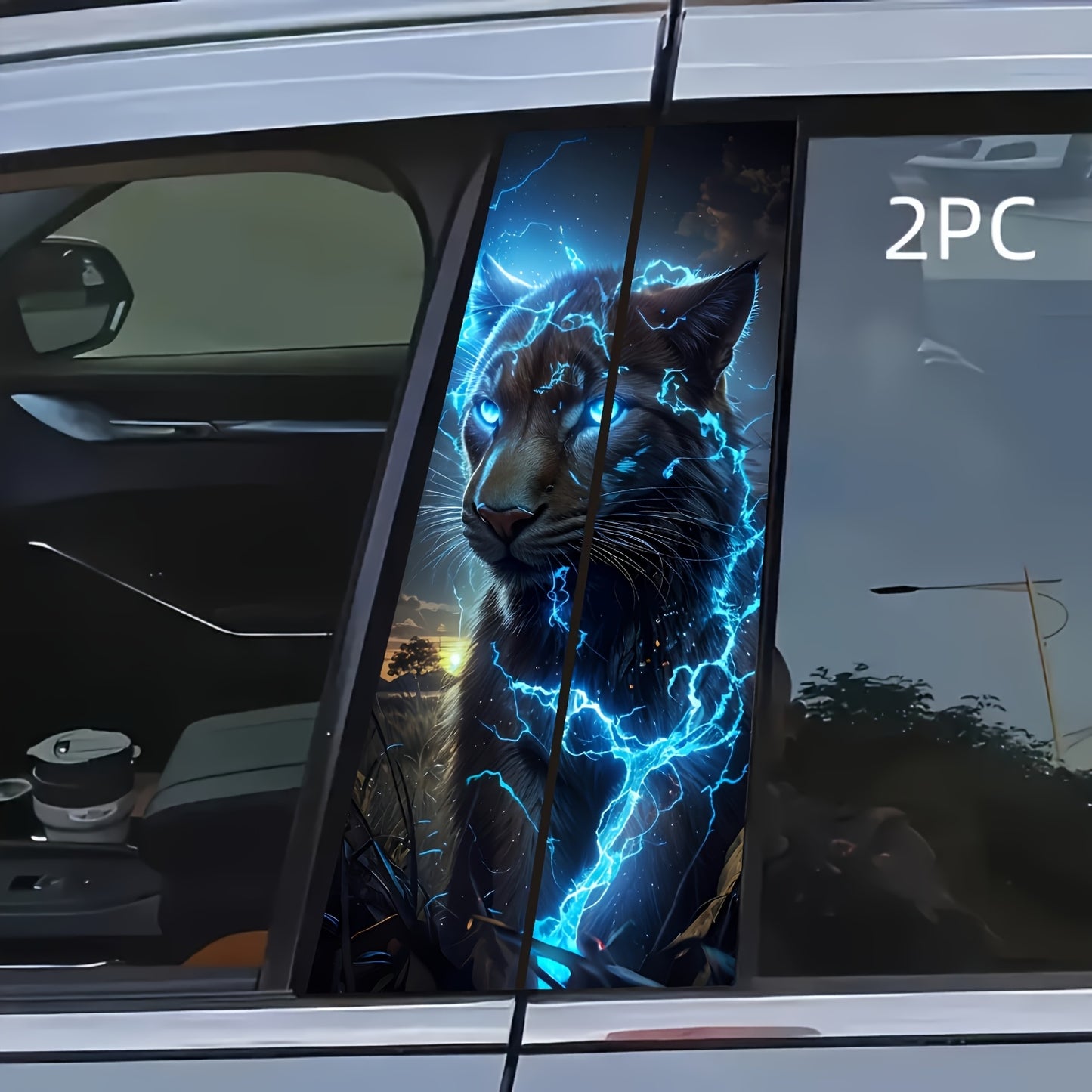 Stickers Voiture Black Panther Eclair – Pilier B, PVC Brillant, Waterproof & Anti-UV, Universel | Lot de 2