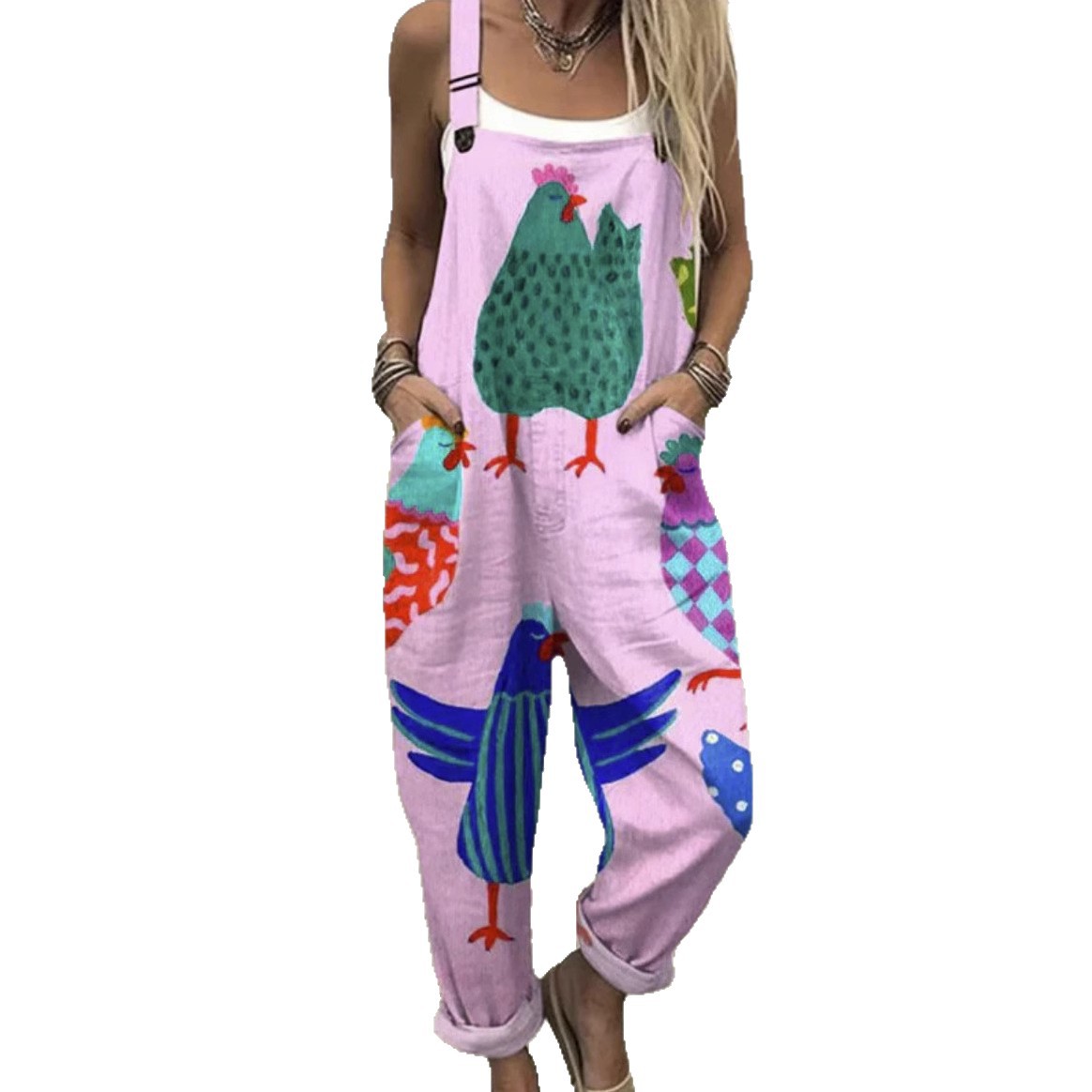 Pantalon a Bretelles Femme Imprime 3D Numerique Lin de Bambou Style Coreen - S a 5XL