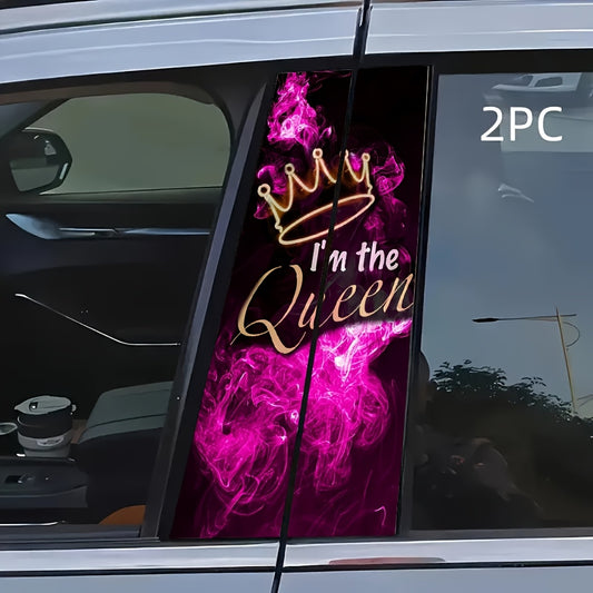 Lot de 2 Autocollants Vinyle Flamme Couronne – "Je suis la Reine" Doré & Fumée Rose