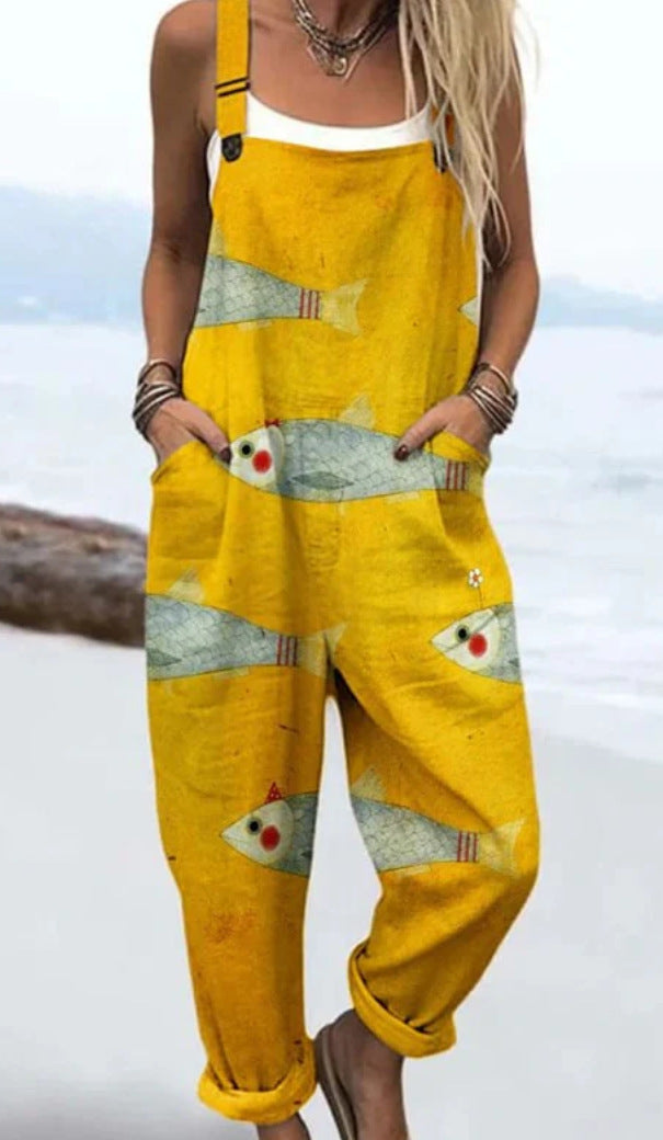 Pantalon a Bretelles Femme Imprime 3D Numerique Lin de Bambou Style Coreen - S a 5XL