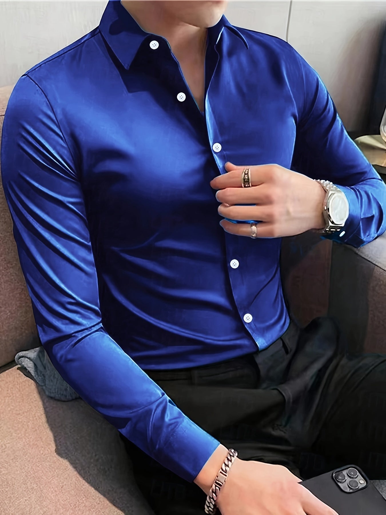 Chemise bleu roi à manches longues pour homme - Topdecheztop.fr