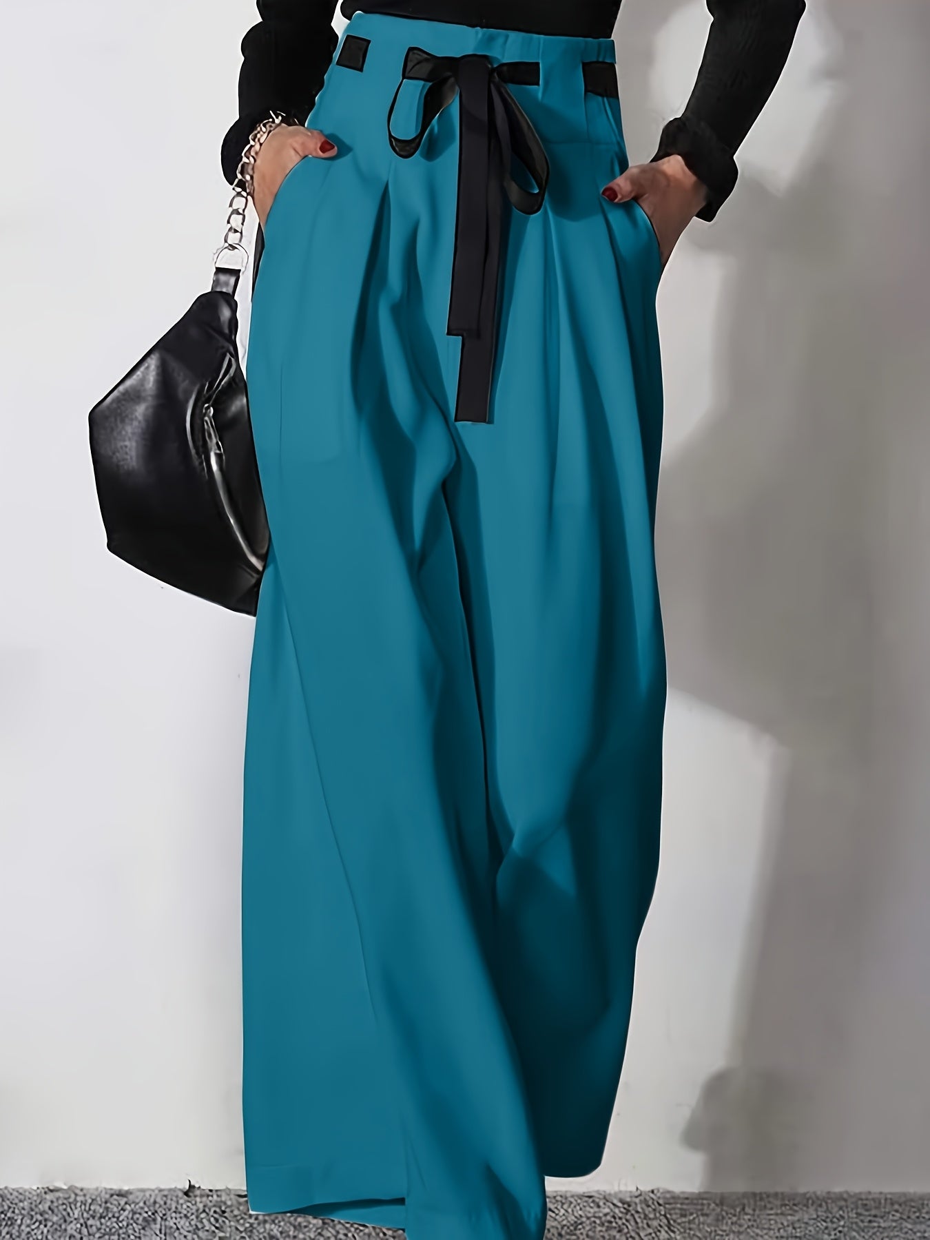 Pantalon Large Femme - Jambes Larges, Ceinture Incluse, Coupe Ample, Style Elegant