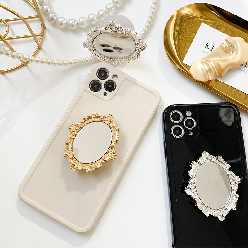 Support Téléphone Pliable ABS avec Miroir – Coussinet Adhésif, Doré & Argenté