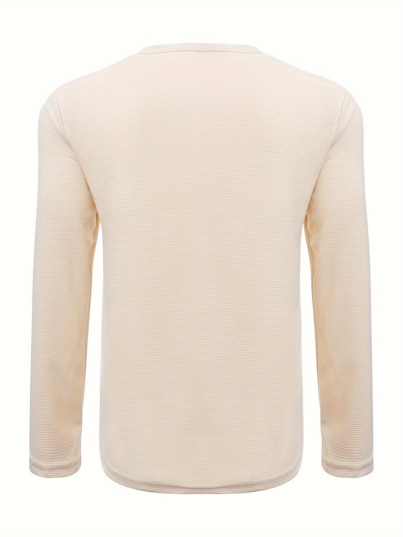 T-Shirt Homme Manches Longues Col en V Gaufre - Slim, 100% Polyester, Blanc Beige Noir, S-XXXL