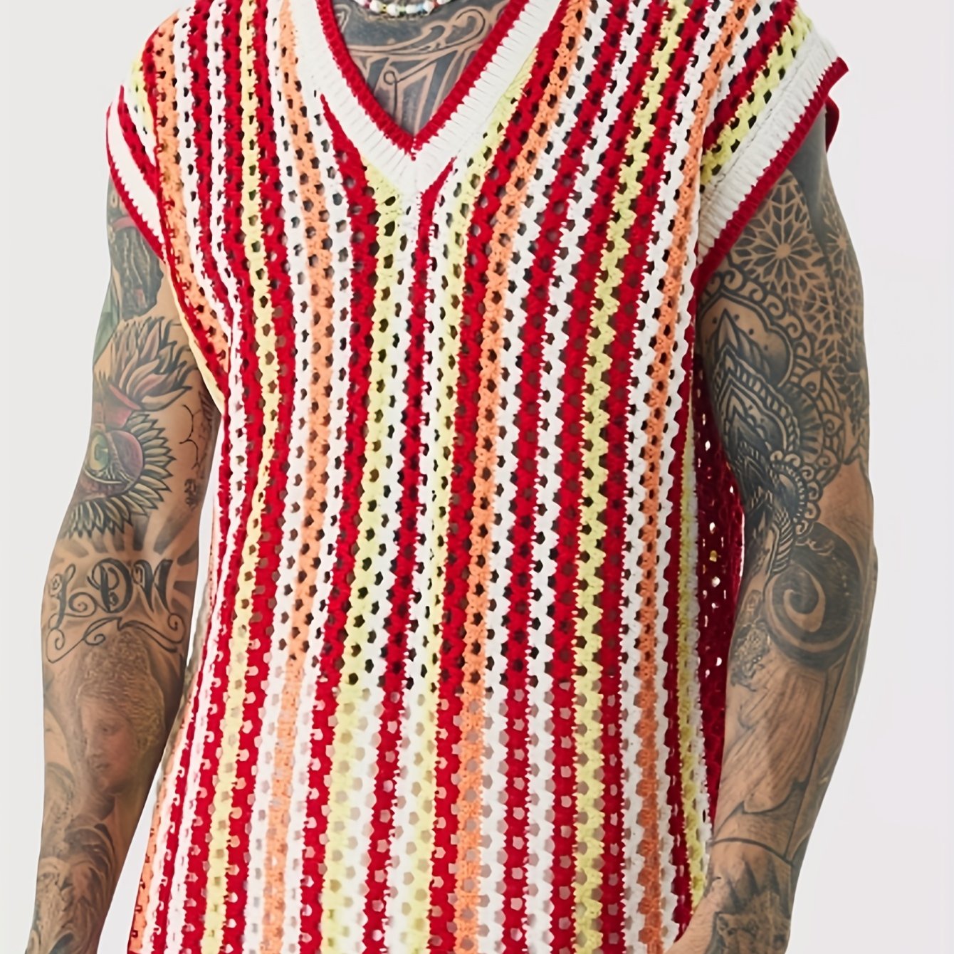 Gilet Ajoure Crochet Col V Sans Manches - Style Vacances Rayures FR S a XXL