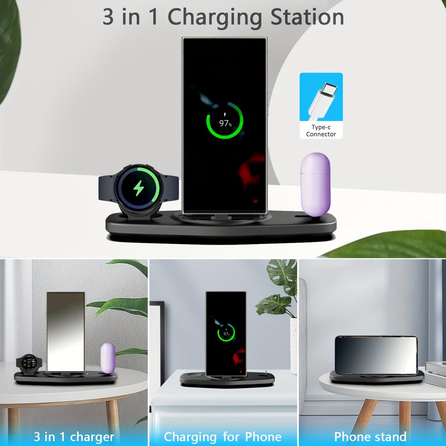 Station de Charge Pliable Portable USB-C - Compatible Samsung Galaxy S25 S24 Ultra Watch 6 5 Pro Noir