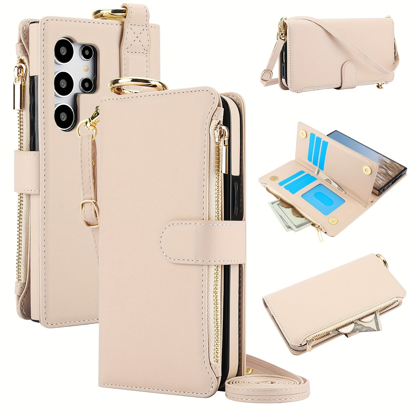 Étui Portefeuille Bandoulière Samsung Galaxy AWQUER – Similicuir, Lanière, 7 Coloris, 26 Modèles