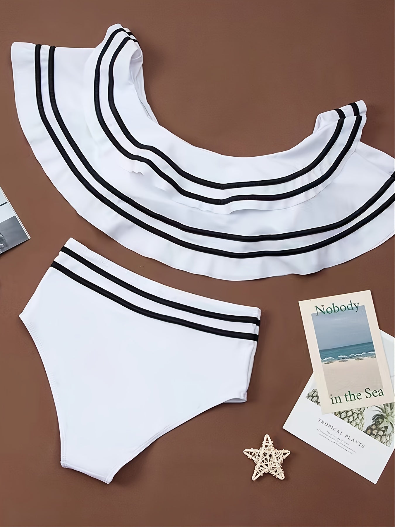 Bikini Bandeau À Volants Femme – Épaules Dénudées, Couleur Unie & Tissu Polyamide | S M L XL | OATONCAOMI