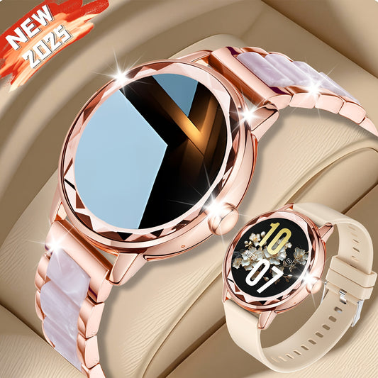 Montre Connectee Femme Elegante Bracelet Acier Inoxydable Ecran TFT 1.19 Bluetooth 5.3 - Suivi Cycle Sommeil Calories Podometre Compatible Android iPhone Rose Dore Argente