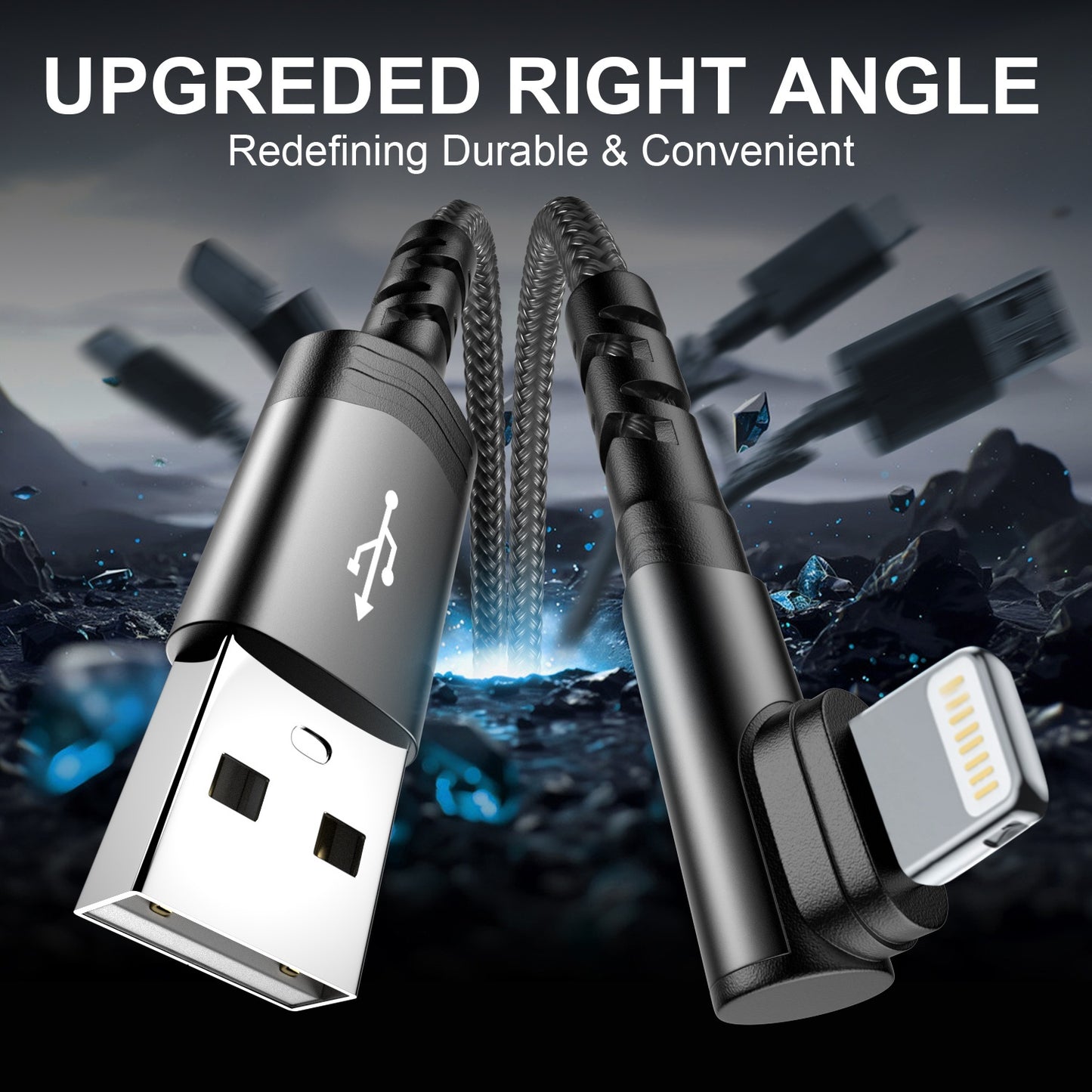 Câble de Charge à 90° – 20W, USB vers Lightning, Nylon Tressé | 1m & 2m | Hihowin