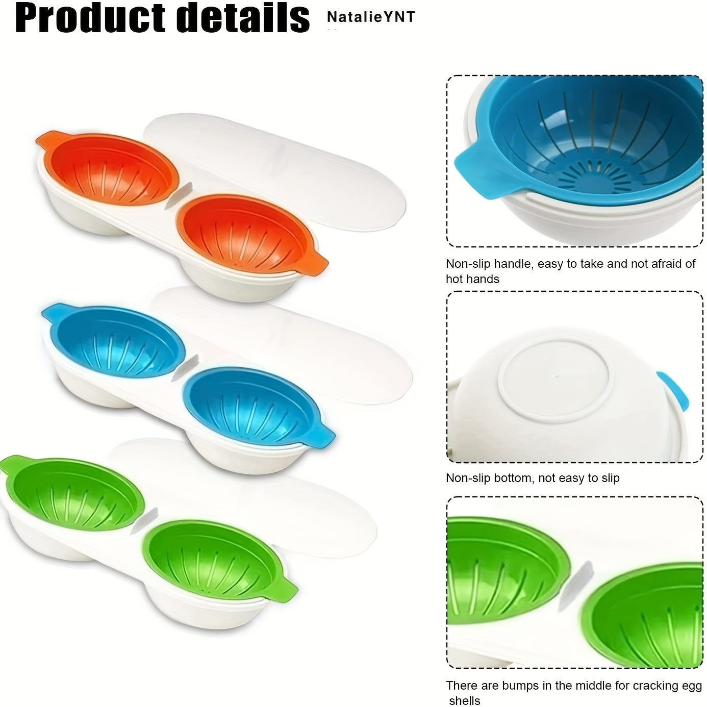 Cuiseur Oeufs Micro-Ondes 2 Tasses - Panier Egouttoir, Resistant Chaleur, Compatible Lave-Vaisselle, 3 Coloris