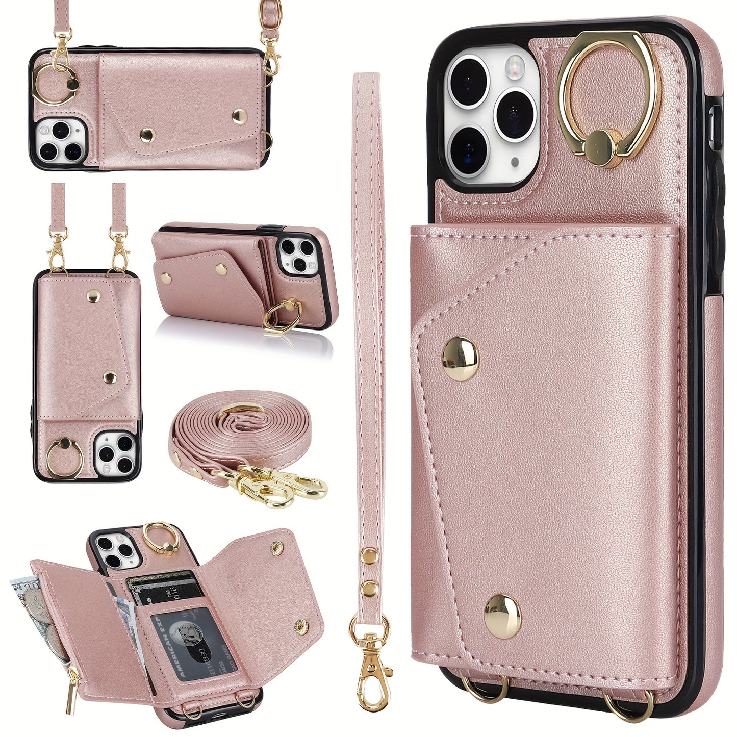 Étui Portefeuille Bandoulière iPhone – Similicuir, Support Intégré, Anti-Choc 📱✨