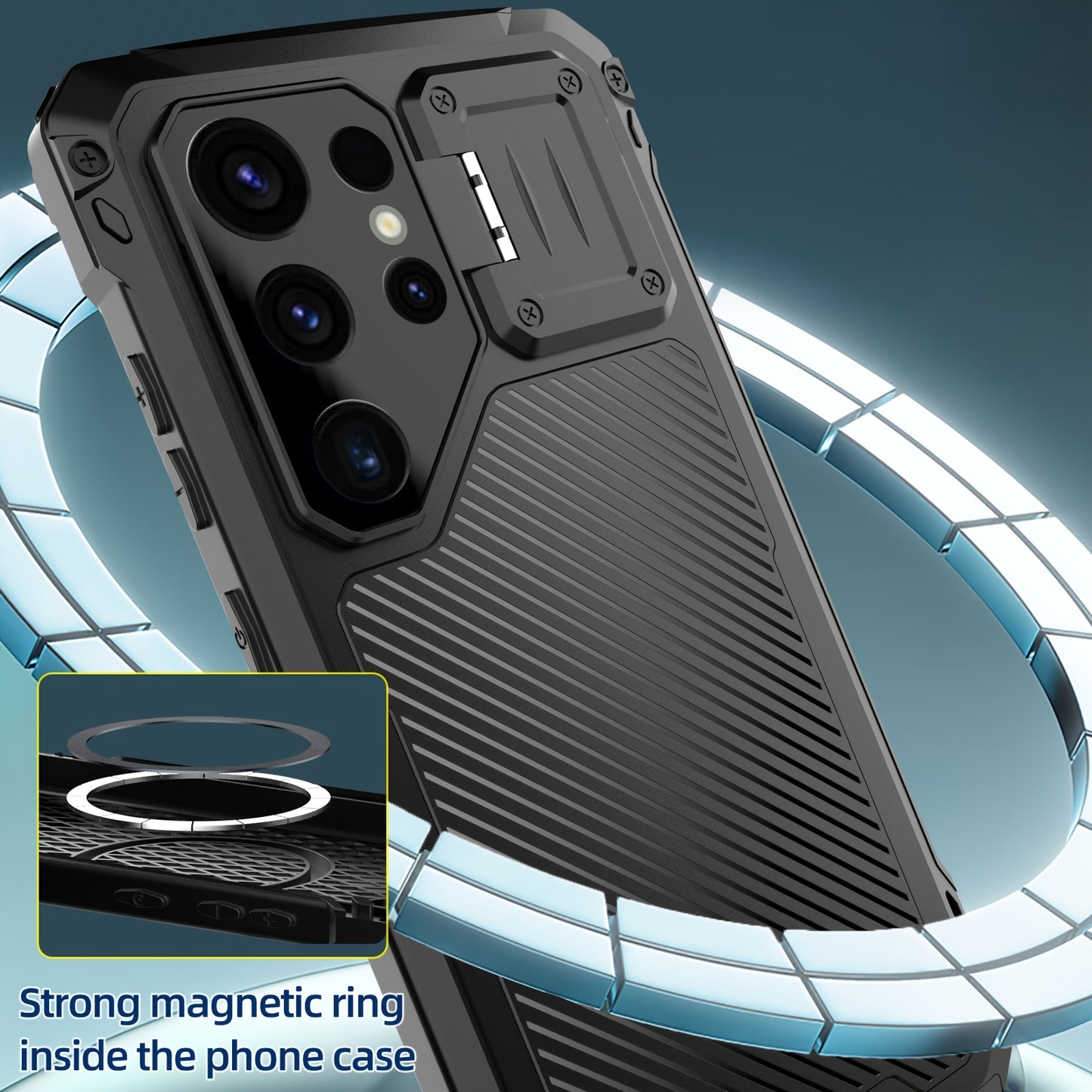 Coque Samsung Galaxy S23 S24 S25 Ultra Metal Magnetique Antichoc - Aluminium, Chargement Sans Fil, Protection Lentilles, Support, 3 Coloris