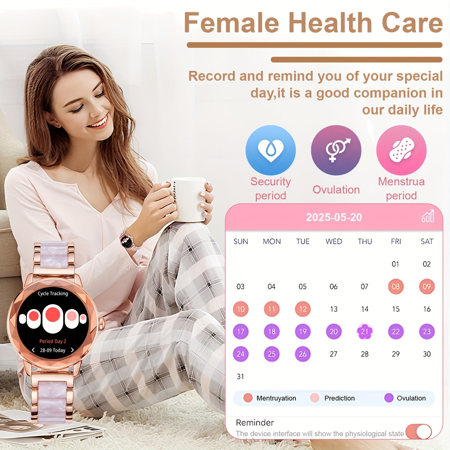 Montre Connectee Femme Elegante Bracelet Acier Inoxydable Ecran TFT 1.19 Bluetooth 5.3 - Suivi Cycle Sommeil Calories Podometre Compatible Android iPhone Rose Dore Argente