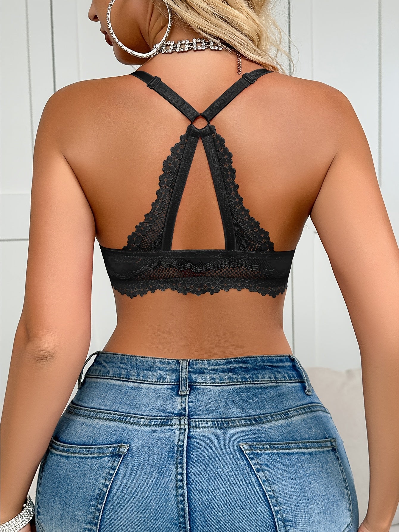 Soutien-Gorge Dentelle Sexy Femme - Sous-Armatures, Fermeture Devant, 90% Polyamide, Noir Rouge Blanc, EU 85B-100D