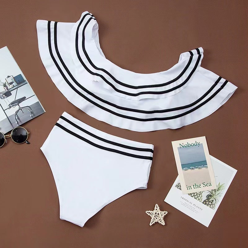 Bikini Bandeau À Volants Femme – Épaules Dénudées, Couleur Unie & Tissu Polyamide | S M L XL | OATONCAOMI