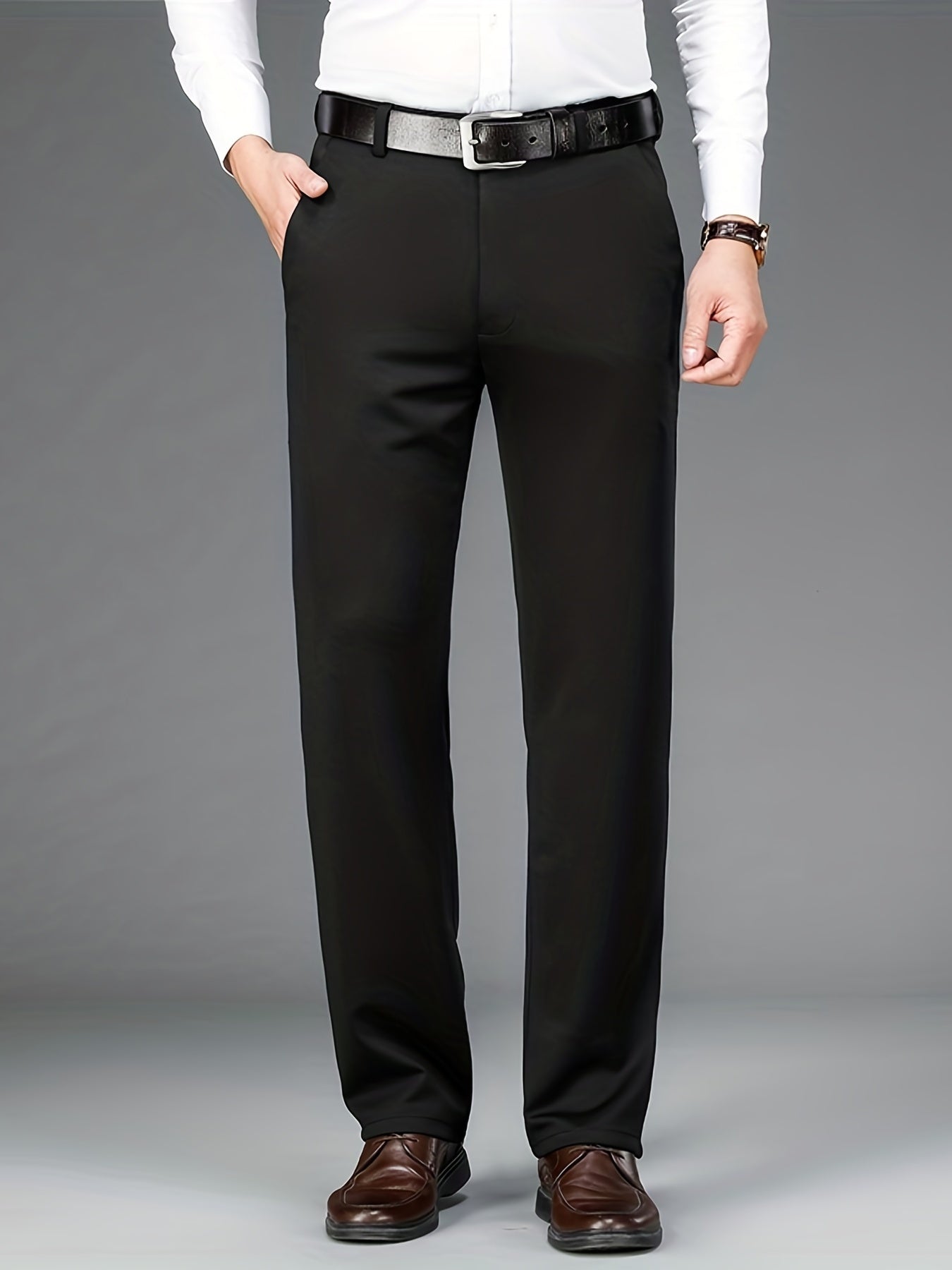 Pantalon Habillé Homme Classique – 93,5% Polyester 6,5% Élasthanne, Coupe Régulière, 6 Coloris XS-XXL