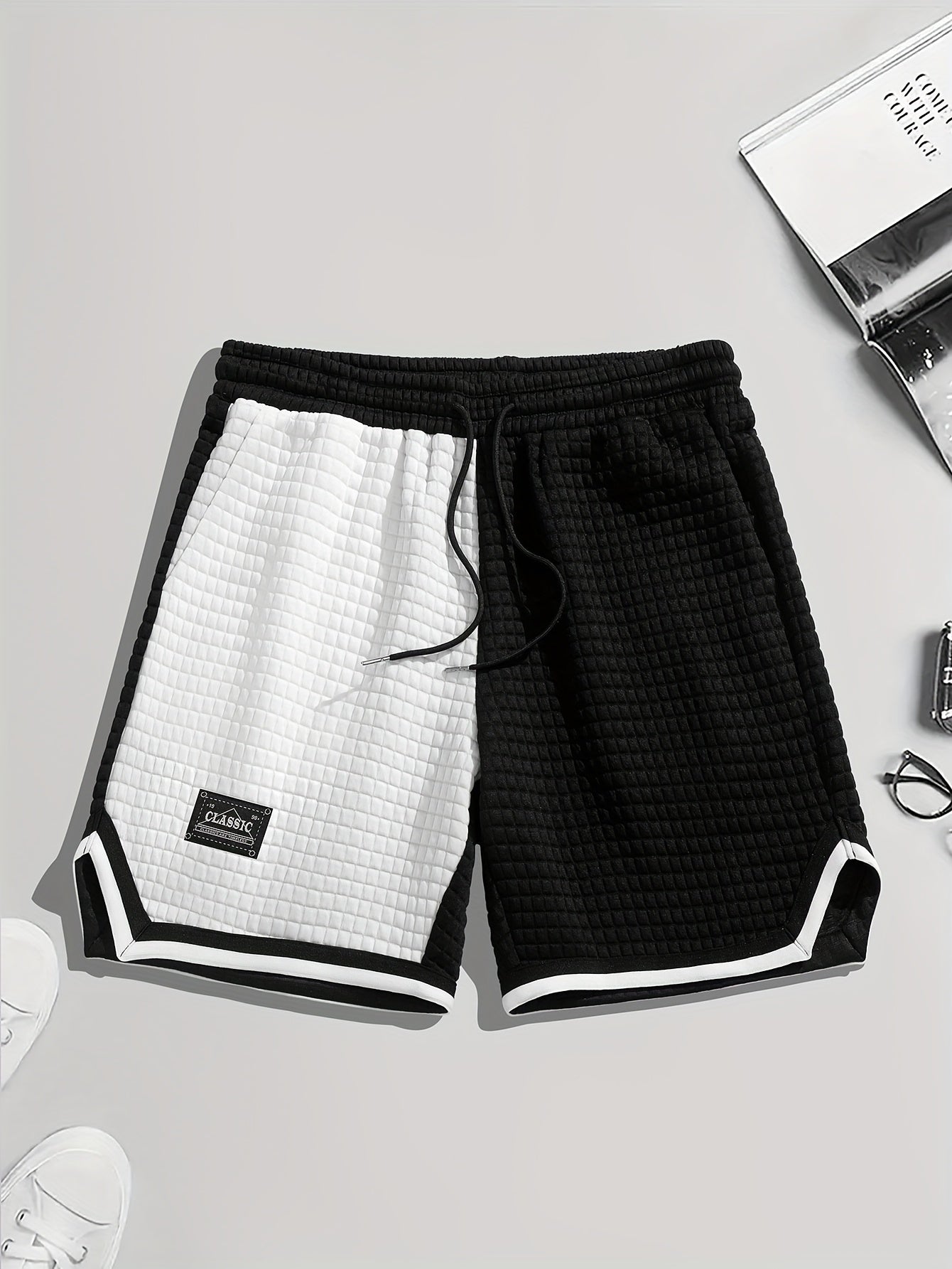 Short de Plage Homme Noir – Longueur Genou, Blocs de Couleur & Tissu Stretch | FR S à XXL