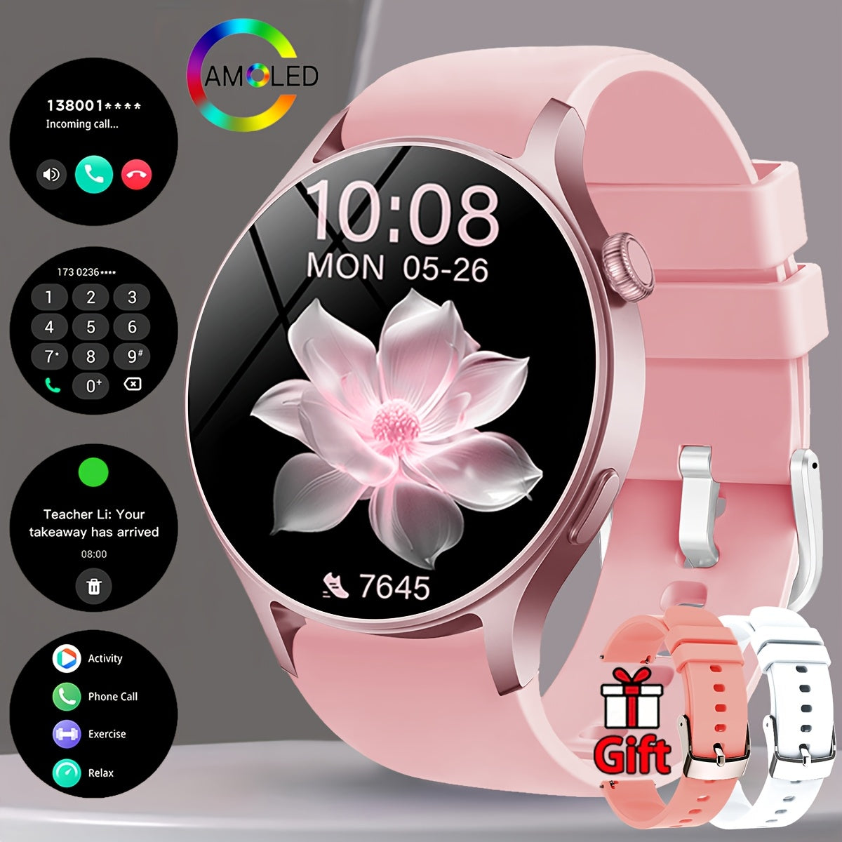 Montre Connectée Femme – Écran AMOLED HD 1,53", Appels Sans Fil, Assistant Vocal & 100+ Apps | IP68
