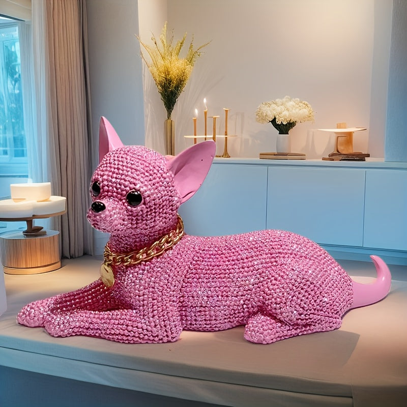 Statue Décorative Chihuahua Rose en Résine — Figurine Chien, Détail Précis, Intérieur
