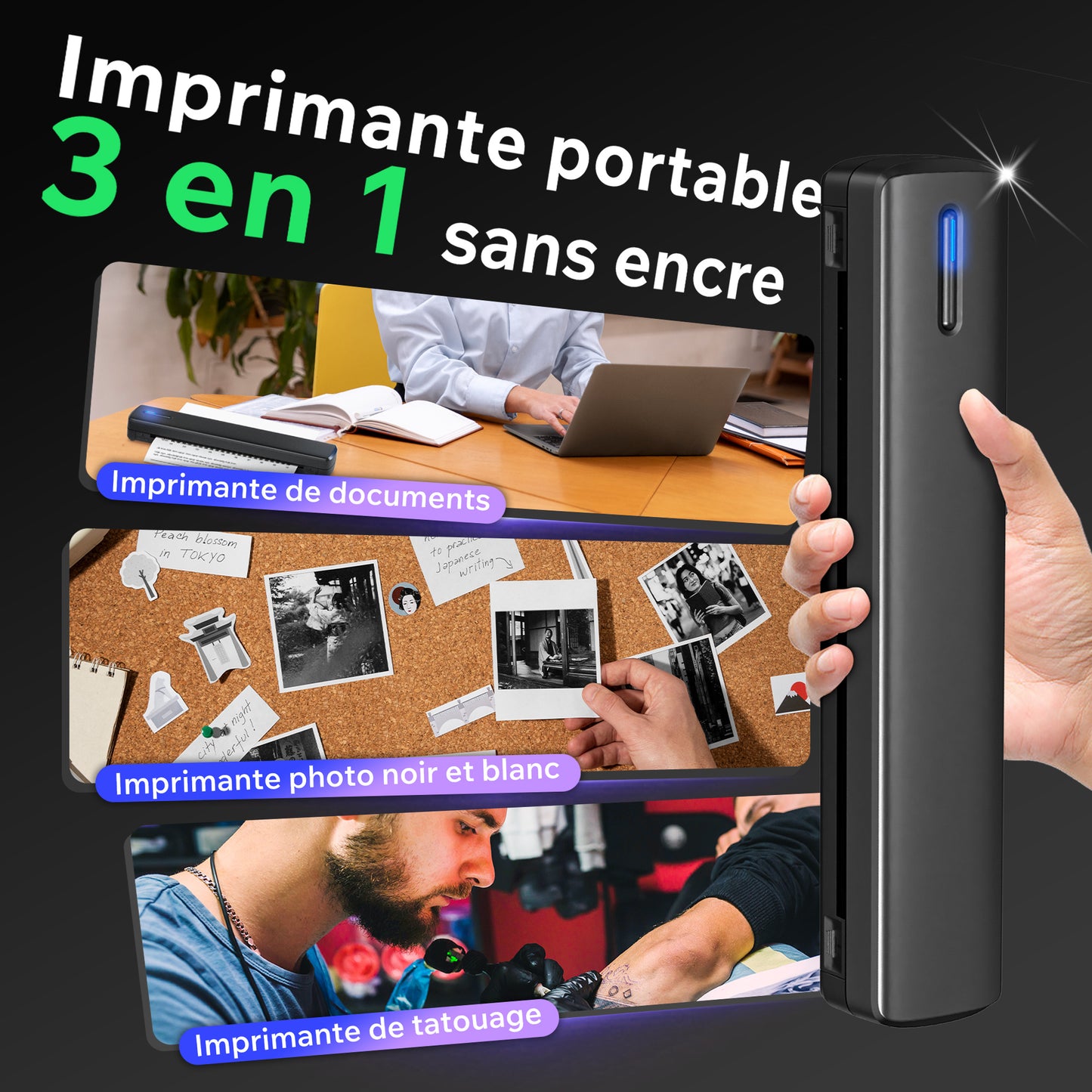 Imprimante Thermique Portable D810 – Sans Fil, USB, Autocollants & Papier Thermique