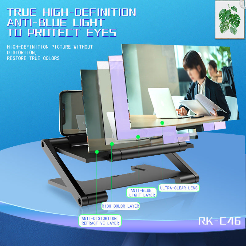Amplificateur Ecran Smartphone 10 Pouces Loupe HD Mecanisme Coulissant Support Stable - Films Streaming Appels Video Noir