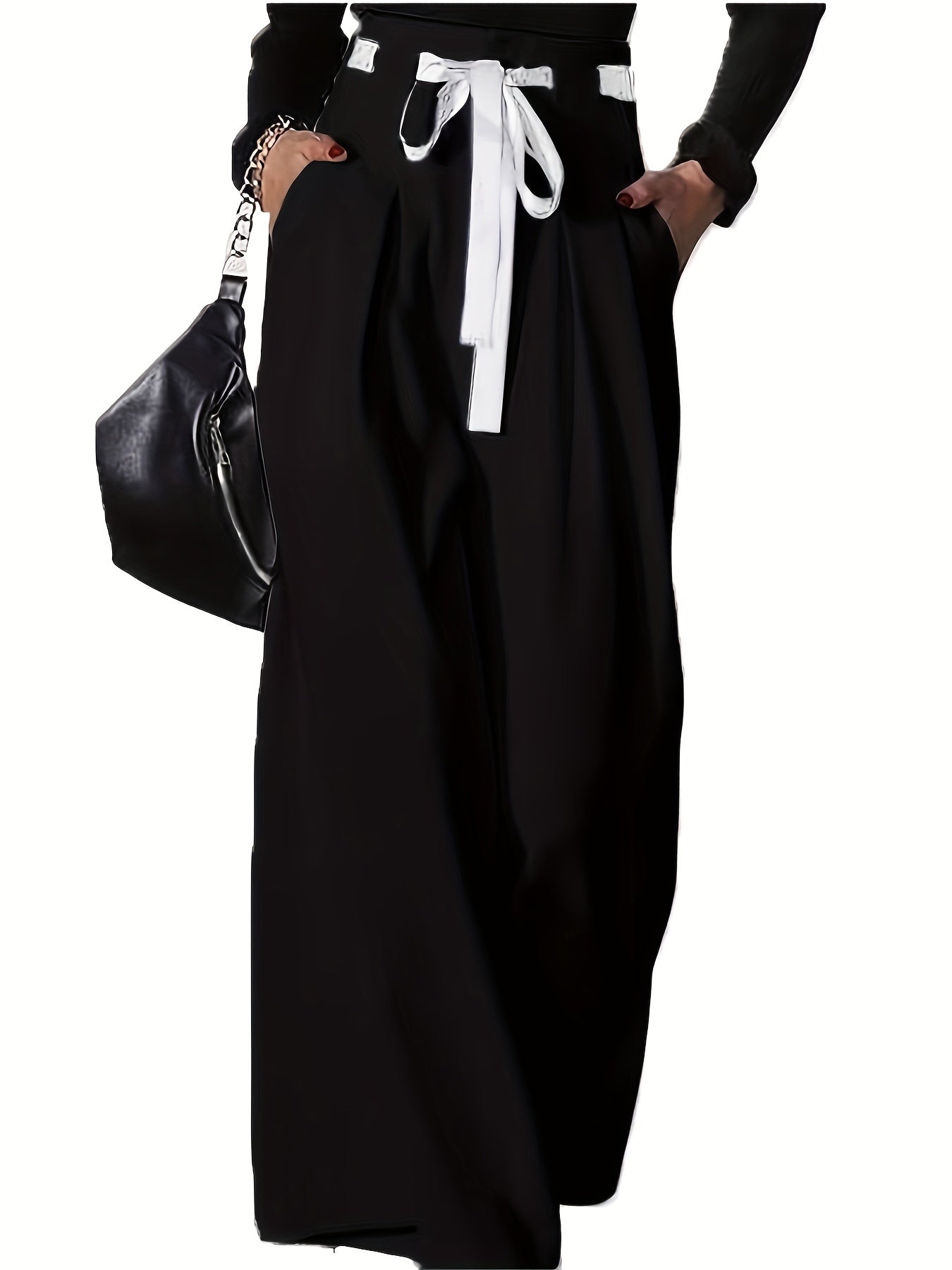 Pantalon Large Femme - Jambes Larges, Ceinture Incluse, Coupe Ample, Style Elegant