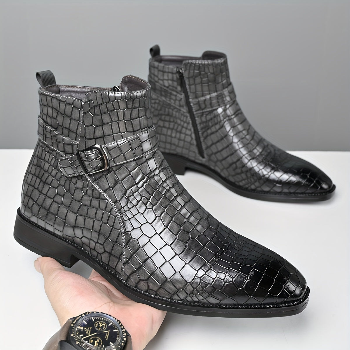 Bottines Chelsea Homme Vintage – Cuir PU, Boucle, Style Urbain, 4 Coloris
