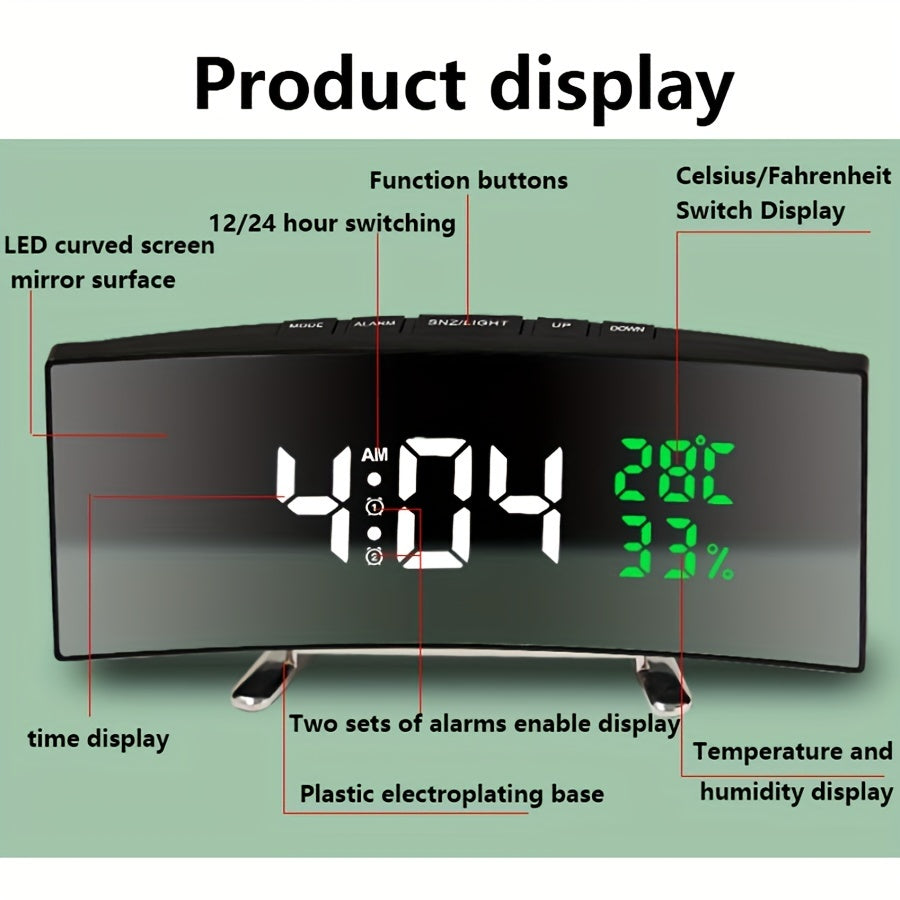 Réveil LED Multifonction Grand Ecran 6,6 Pouces - Heure Temperature Humidite USB