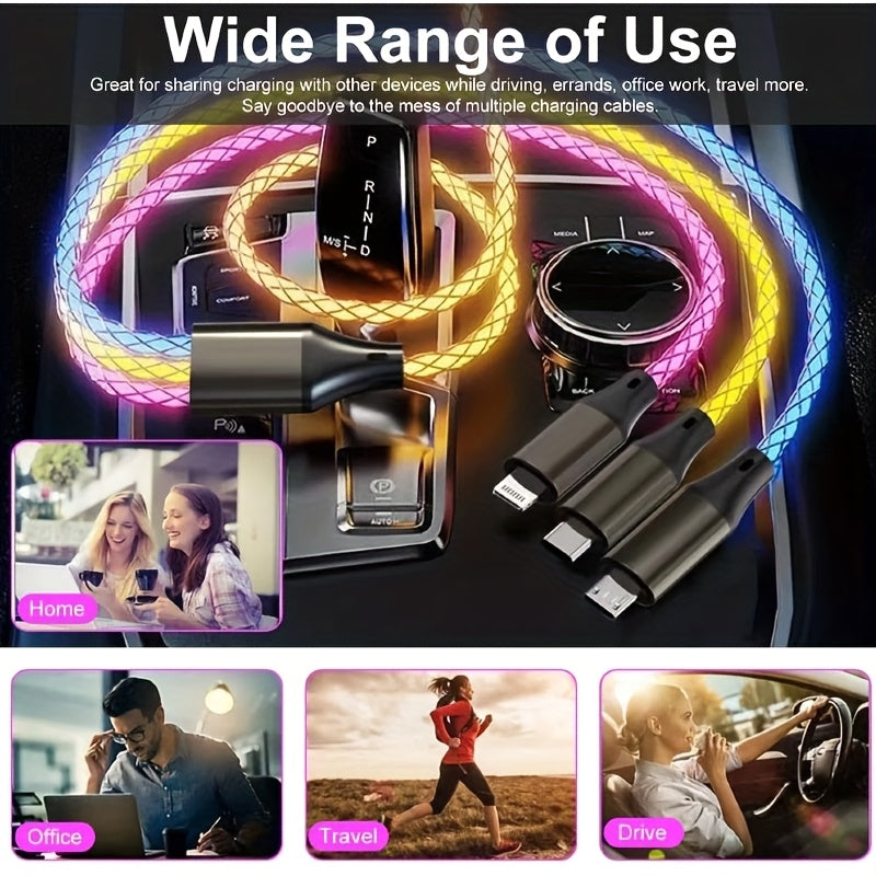 Cable Charge 3-en-1 USB-C vers Lightning 120cm - Transmission Donnees, 5-10W, Plastique Resistant