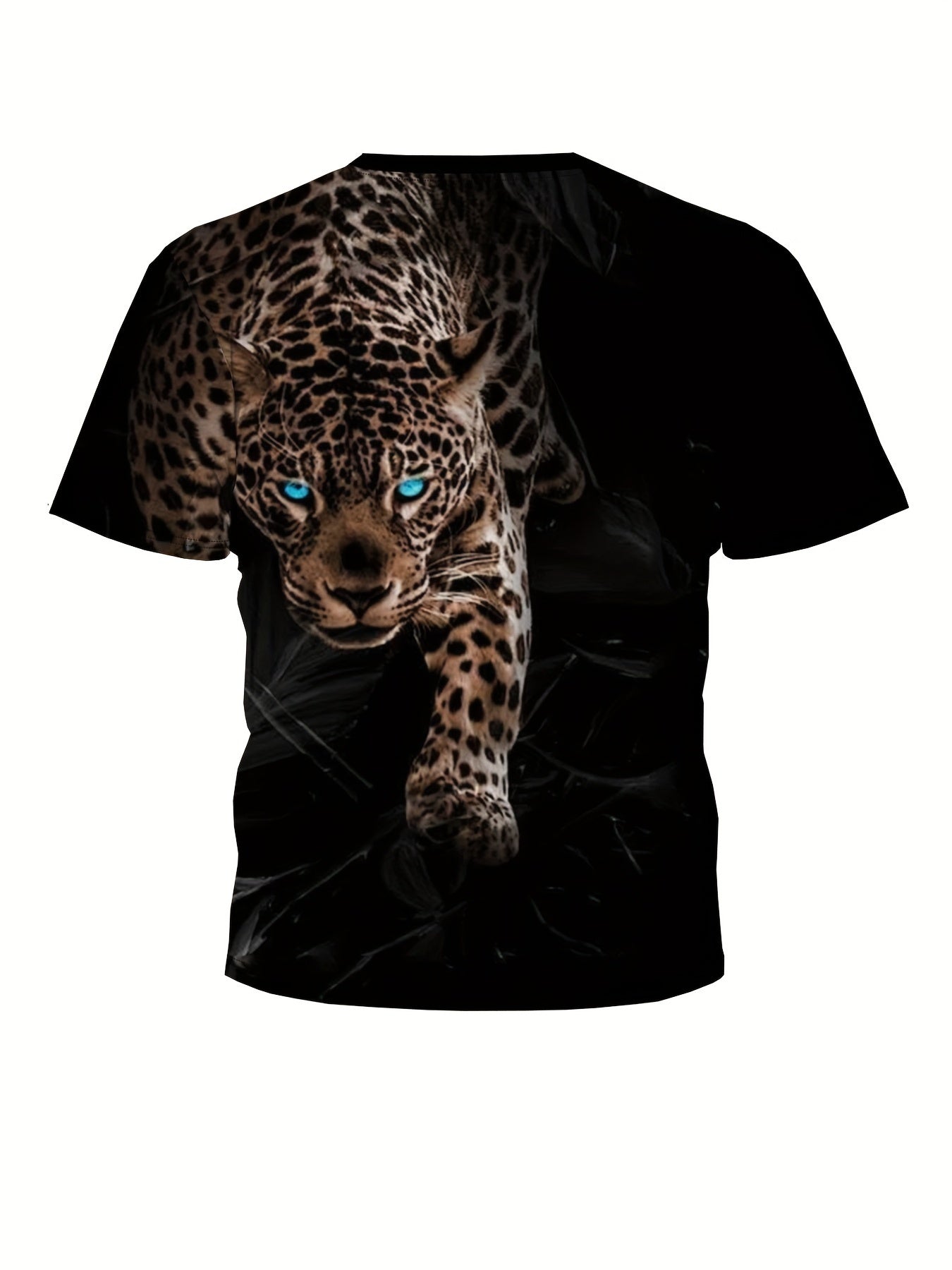 T-shirt Homme Col Rond Imprimé Léopard – 100% Polyester, Coupe Classique, XS-XXL