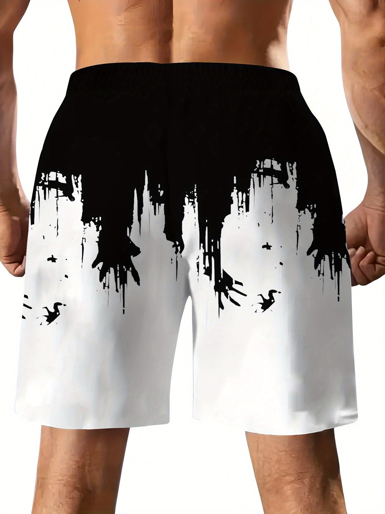 Short Homme Motif Géométrique Noir & Blanc – 100% Polyester, Coupe Standard | FR S à XXL