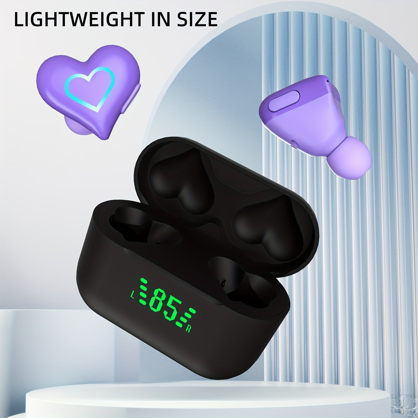 Ecouteurs Sans Fil TWS Coeur - LED, Bluetooth, Reduction de Bruit, Sport & Gaming