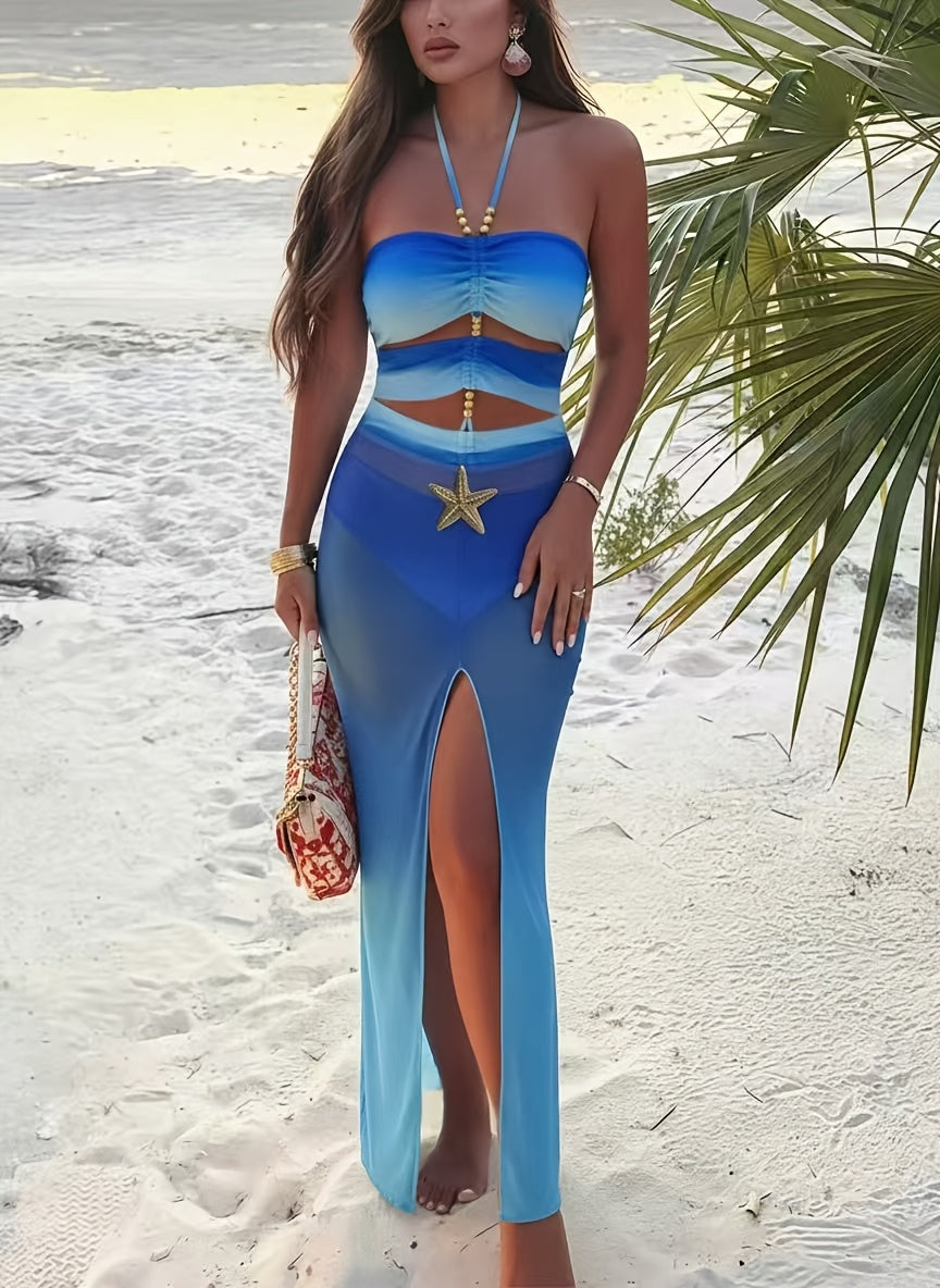 Maillot de Bain Une Piece Femme Elegant - Dos Nu, Degrade Ombre, Lacets, Rembourrage Amovible