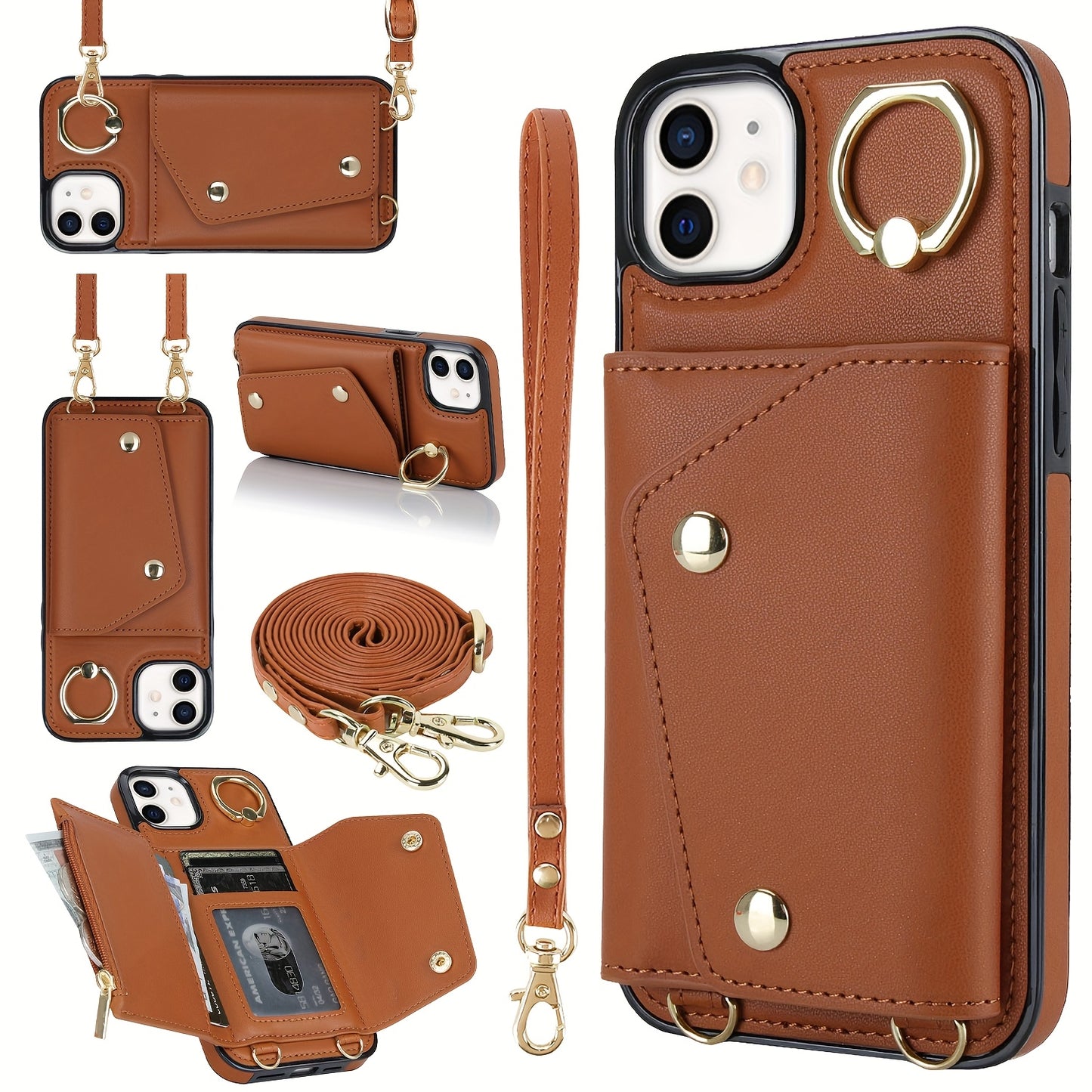 Étui Portefeuille Bandoulière iPhone – Similicuir, Support Intégré, Anti-Choc 📱✨
