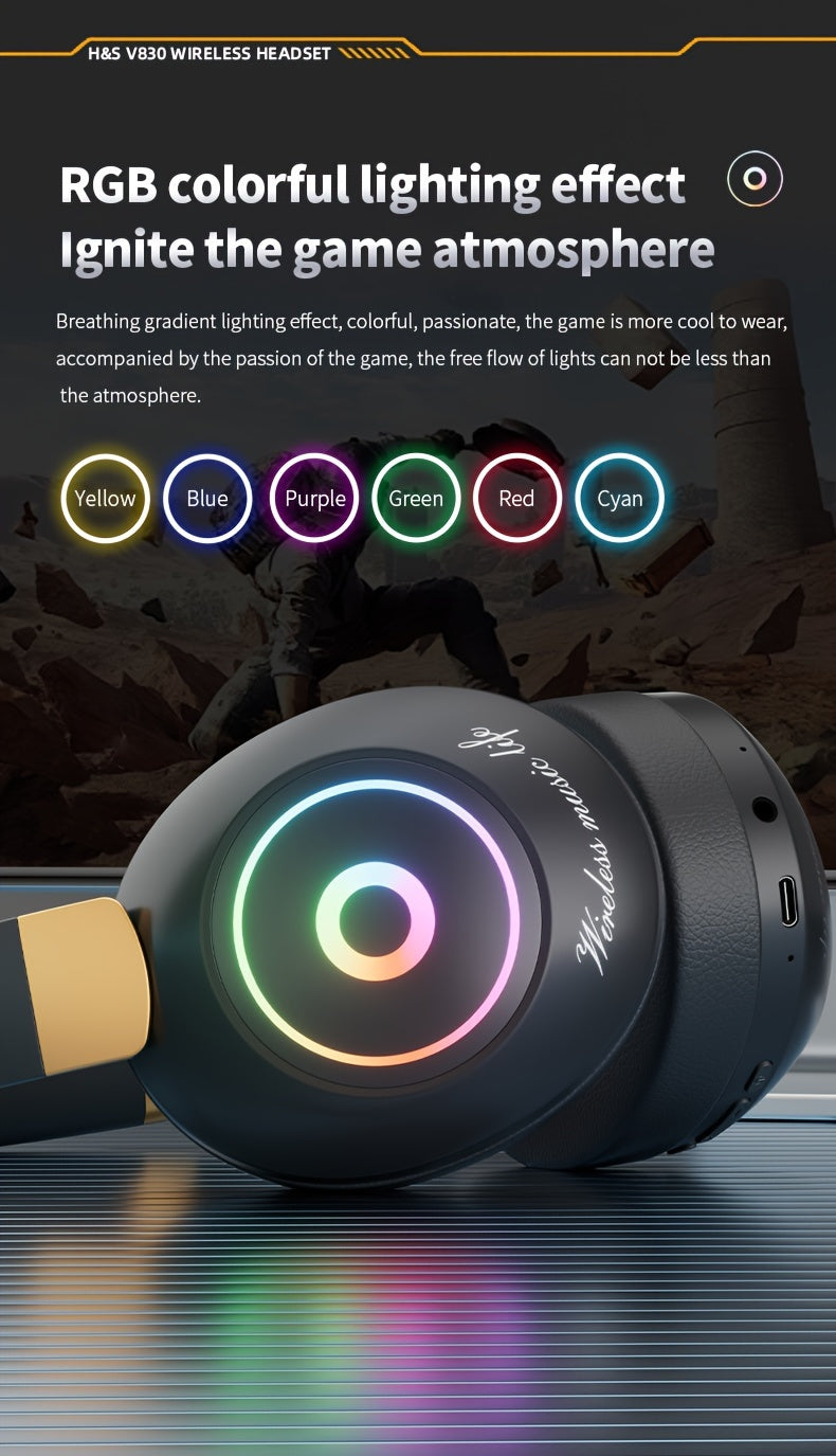 Casque Sans Fil Pliable avec Lumières LED – Gaming & Musique, Batterie 200mAh & USB-C | Noir & Blanc