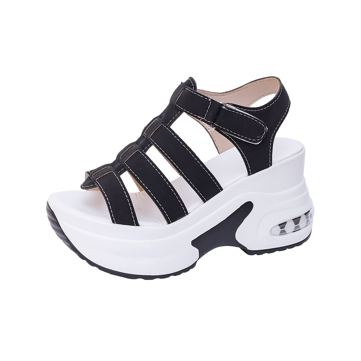 Sandales Compensées Femme - Talon Epais, Bout Ouvert, Boucle