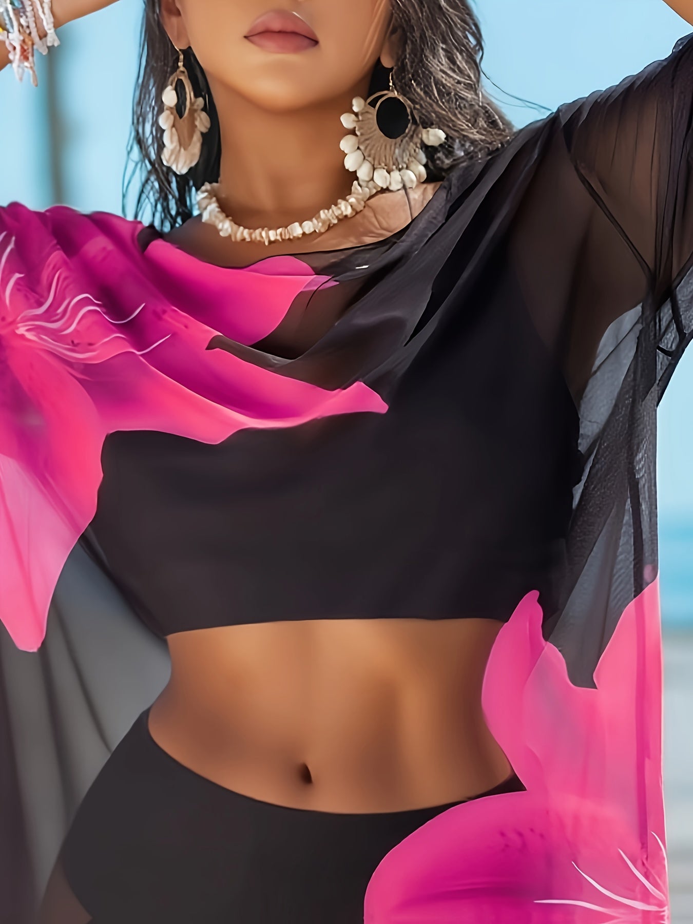Pareo de Plage Femme Cache-Cou - Couleur Unie, Tissu Stretch Semi-Transparent, Style Decontracte