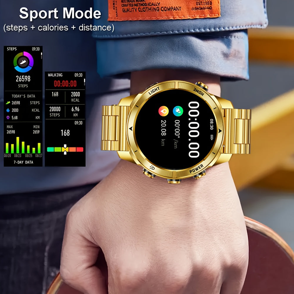 Montre Connectée Bracelet Acier Doré — Écran IPS 1,53" Tactile HD, Bluetooth 5.3, Batterie 515mAh