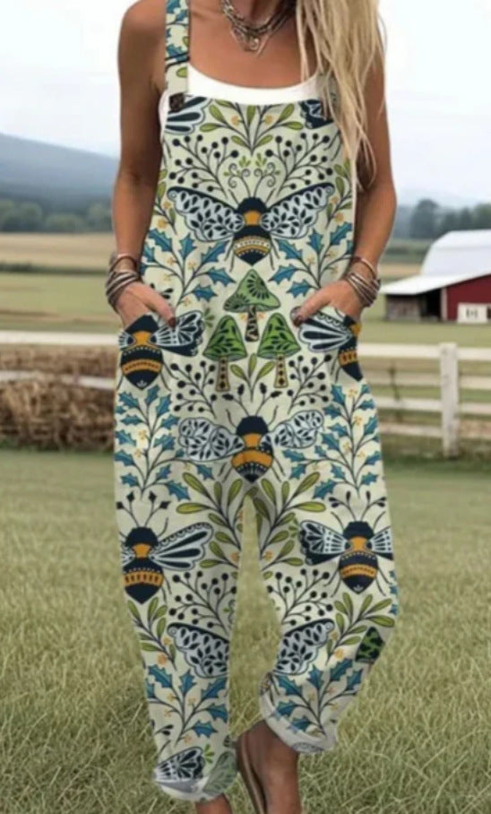 Pantalon a Bretelles Femme Imprime 3D Numerique Lin de Bambou Style Coreen - S a 5XL