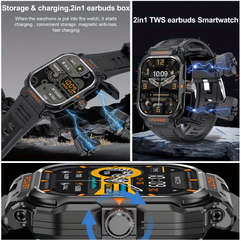 Montre Connectée Robuste Homme GT55 2-en-1 – IA & Commande Vocale, Écran IPS 2,01", IP67, Bluetooth 5.2