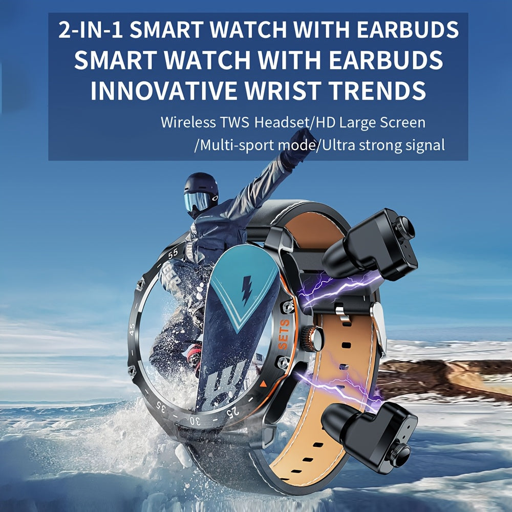 Montre Connectée CatShin 2-en-1 – Écouteurs Sans Fil, Écran IPS HD 3,86 cm, IP67 & 100+ Modes Sportifs