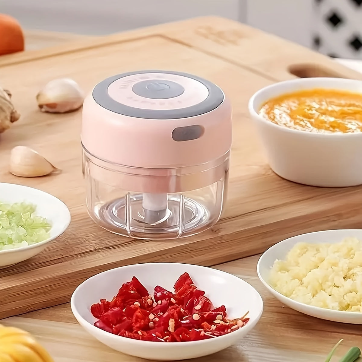 Hachoir Electrique Portable 280ml Rechargeable USB - Legumes Oignons Epices Noix Batterie 500mAh Vert Blanc Rose