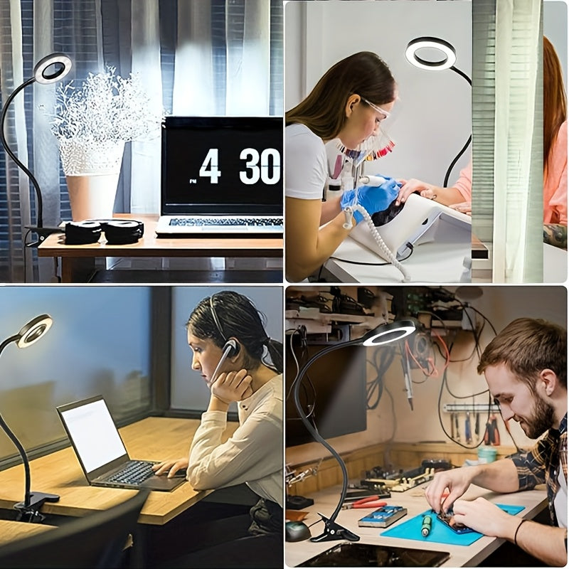 Lampe de bureau LED pince USB - Bras flexible 360° luminosité réglable