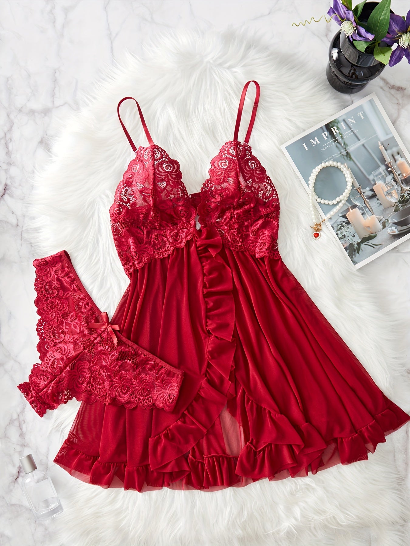 Ensemble de lingerie à volants en dentelle - Topdecheztop.fr