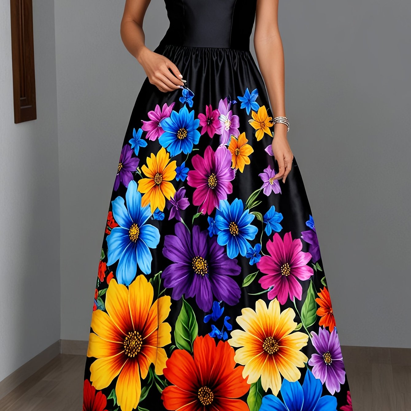 Robe Élégante Bretelles Spaghetti Imprimé Floral – Printemps/Automne, Tissu Élastique