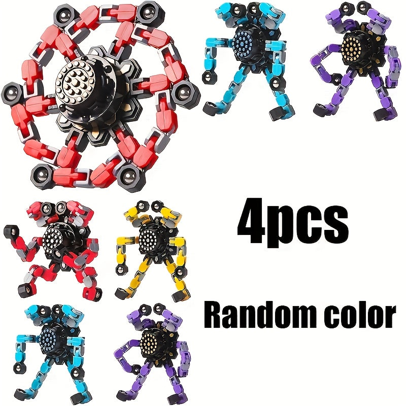 Lot 4 Robots Transformables Toupie Gyroscope Doigts - Robot a Chaine, Couleurs Melangees, Cadeau Enfants Ados 3 Ans+